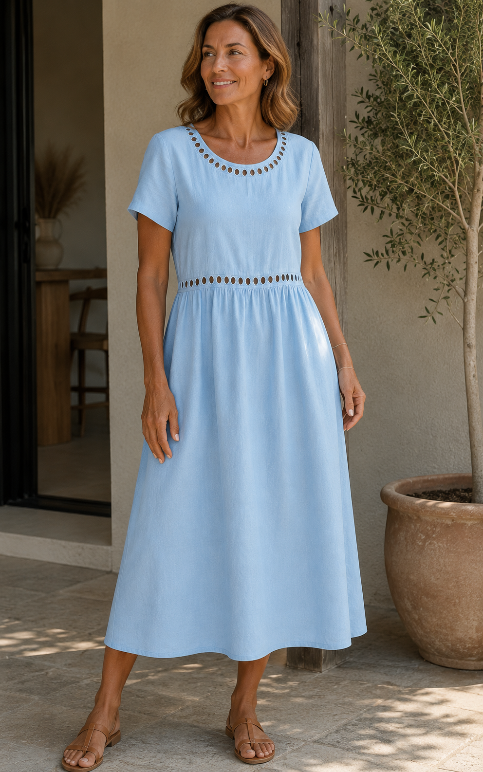 Hazel™ | Women's Elegant Embroidered Linen Dress