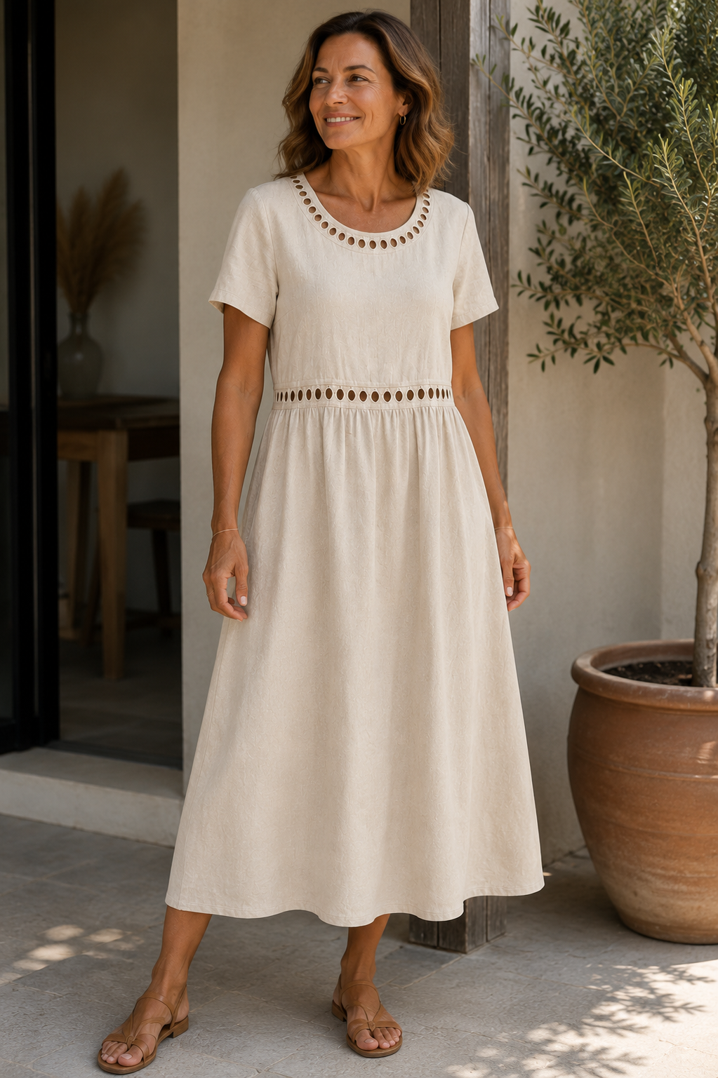 Hazel™ | Women's Elegant Embroidered Linen Dress