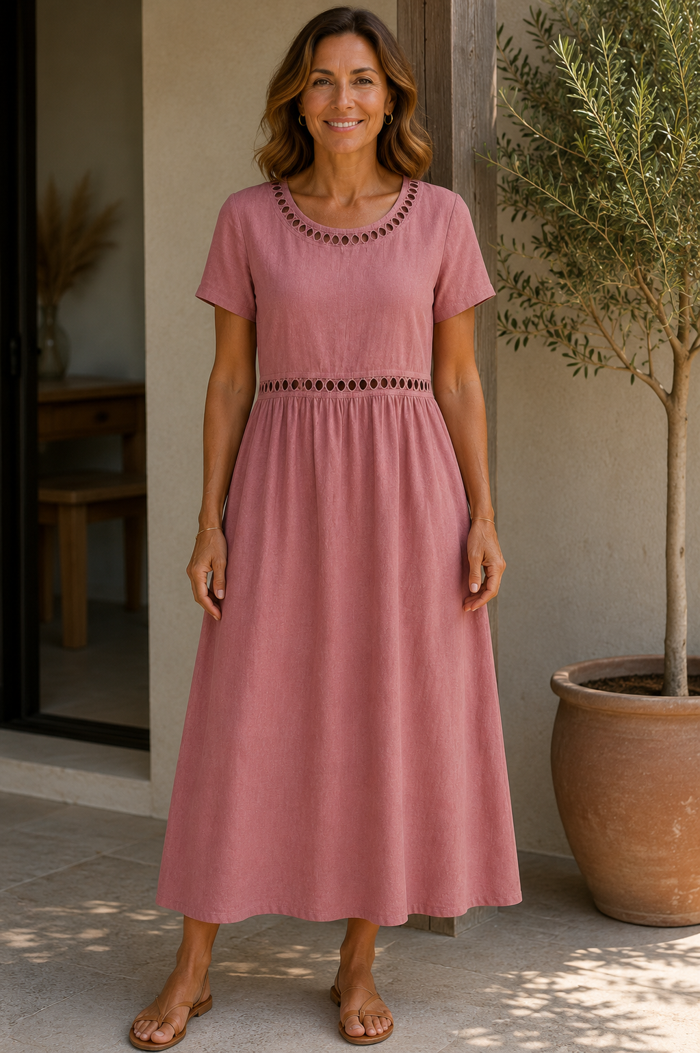 Hazel™ | Women's Elegant Embroidered Linen Dress