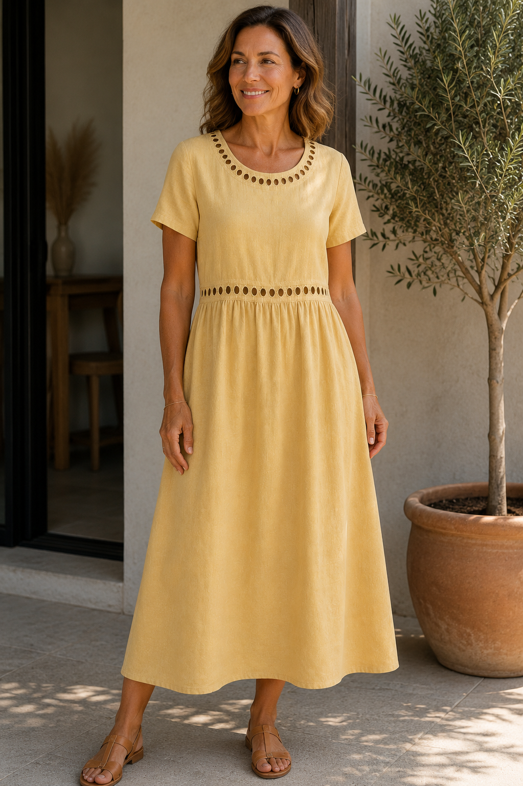 Hazel™ | Women's Elegant Embroidered Linen Dress
